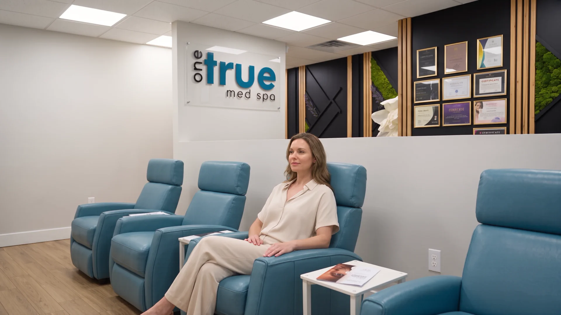 One True Med Spa reception and seating area